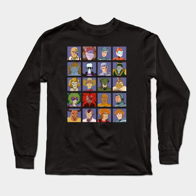 SilverHawks Characters. Quicksilver, Steelheart, Steelwill, Mon*Star, Hardware, Timestopper, Yes-Man, Smiley and many more! Long Sleeve T-Shirt by DaveLeonardo